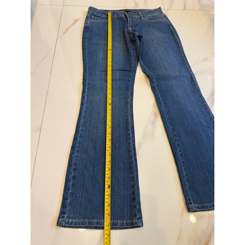 Babo Design Fusion Corp Blue Pinstripe Rhinestone Bootcut Jeans Womens 17 - Picture 4 of 8